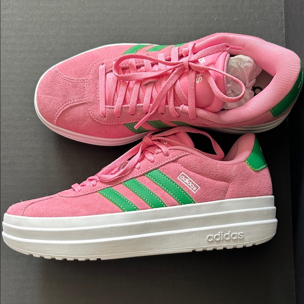 Adidas New Women's Pink and Green Sneakers